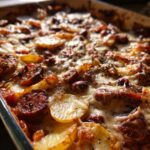 Köstlicher Wurst Bohnen Kartoffel Auflauf