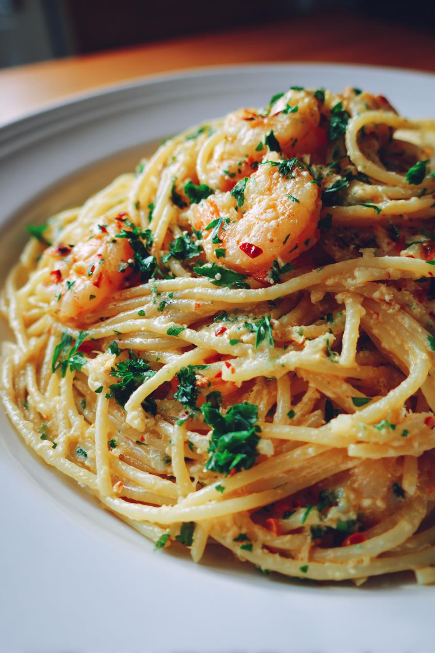 Spaghetti mit Garnelen in Frischkäsesauce - detail 2