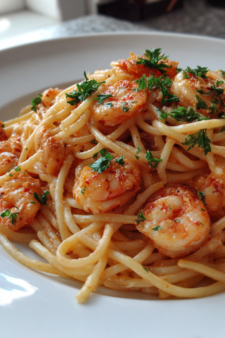 Spaghetti mit Garnelen in Frischkäsesauce - detail 3