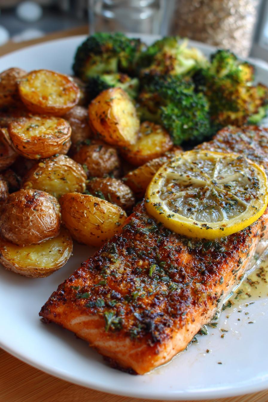 Zitronenbutterlachs mit knusprigen Kartoffeln und Brokkoli – Frisch, aromatisch und vollwertig! - detail 1