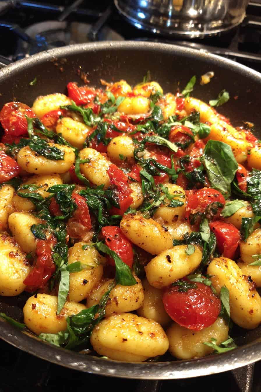 Schnelle Gnocchi-Pfanne mit Tomate & Spinat