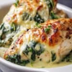 Cremige Hähnchenbrust mit Spinat und Cheddar