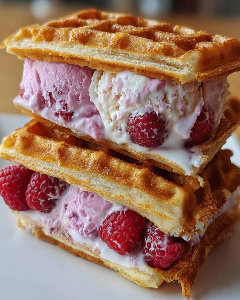 Himbeereis Sandwich mit Knusperwaffeln - detail 1