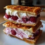 Himbeereis Sandwich mit Knusperwaffeln