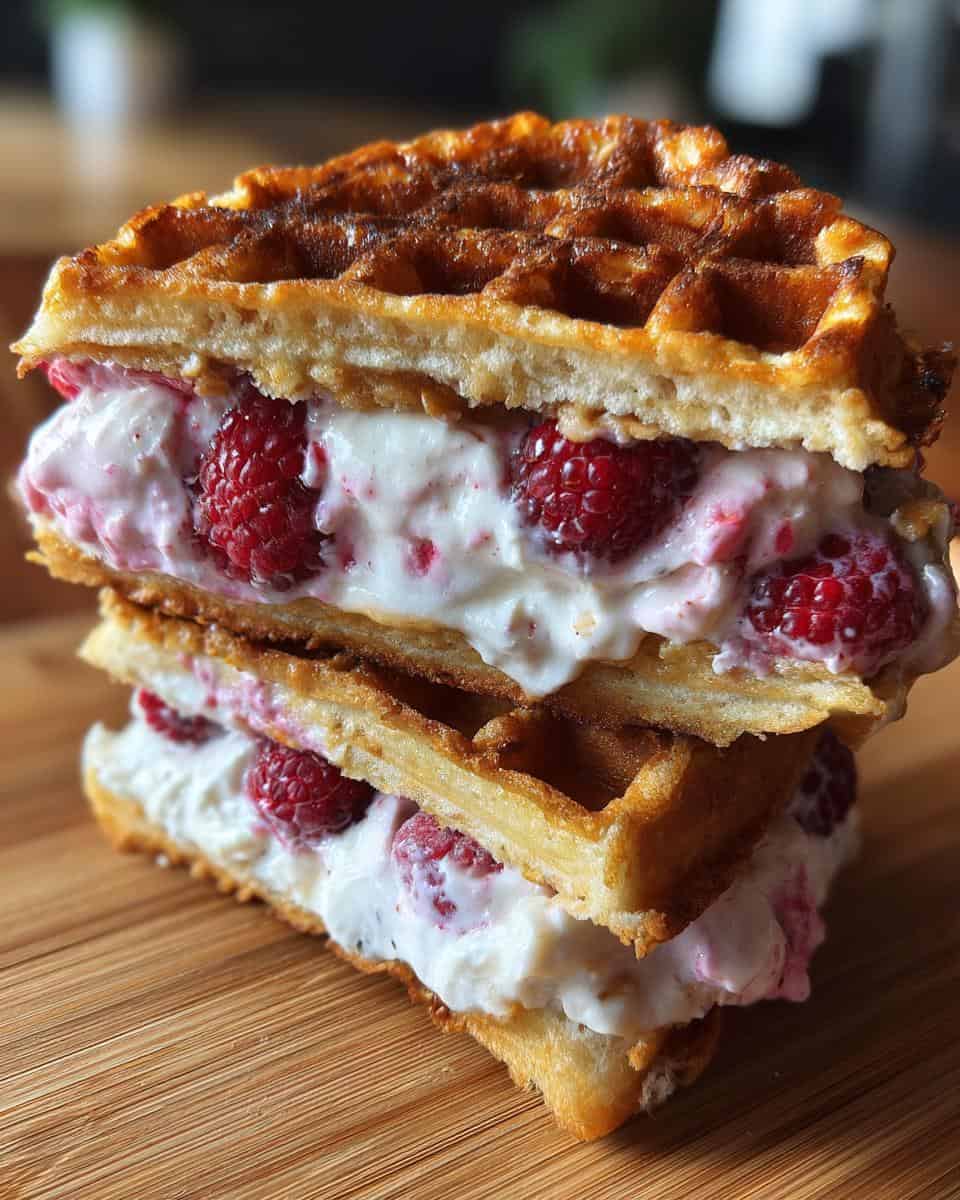 Himbeereis Sandwich mit Knusperwaffeln - detail 2