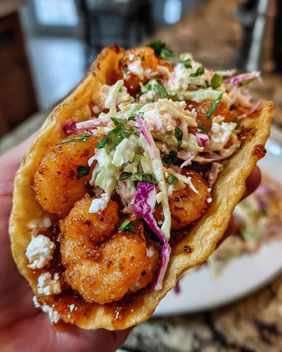 Knusprige Garnelen-Tacos mit frischem Kohlsalat genießen - detail 3