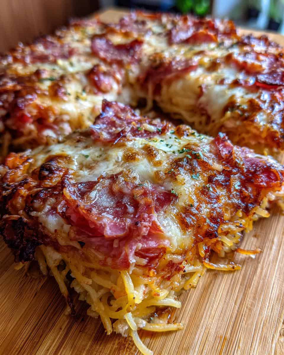 Spaghetti Pizza mit Salami Kase - detail 1