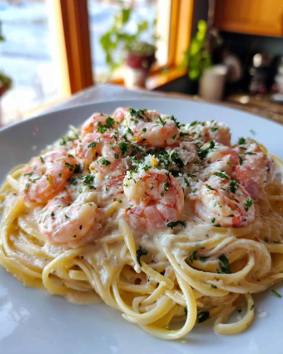 Spaghetti mit Garnelen in Knoblauch-Sahnesauce - detail 1