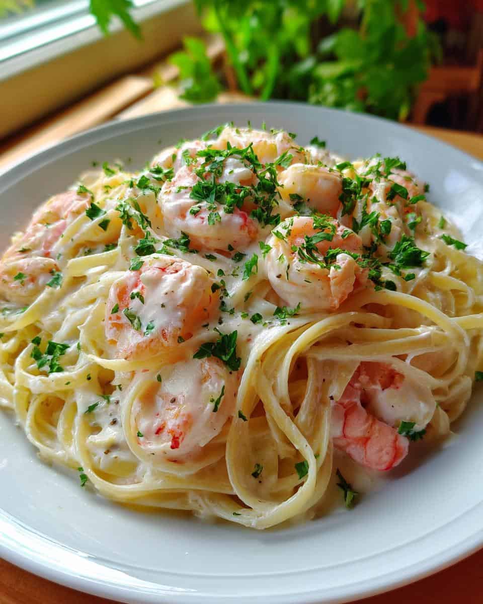Spaghetti mit Garnelen in Knoblauch-Sahnesauce - detail 2