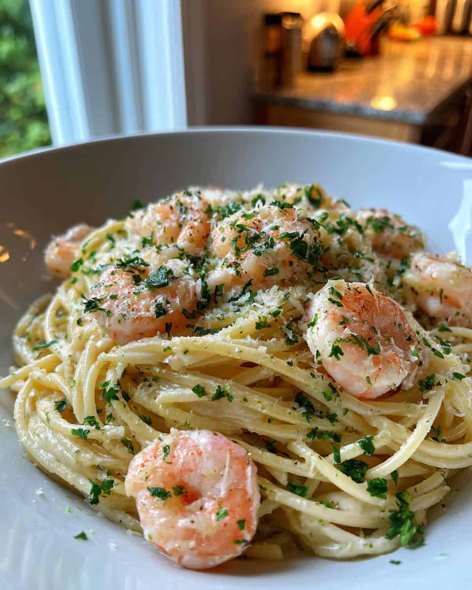 Spaghetti mit Garnelen in Knoblauch-Sahnesauce - detail 3