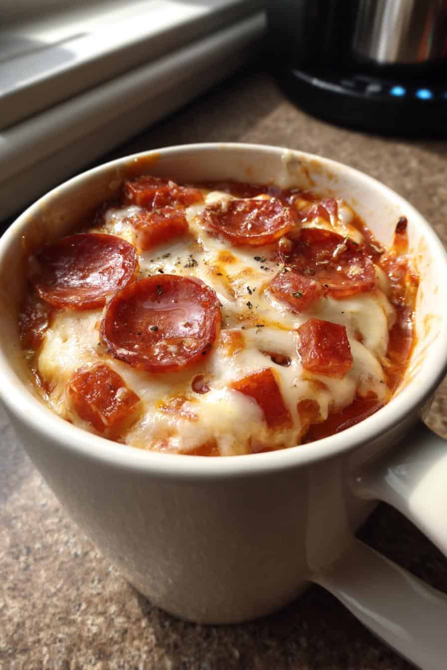 Schrecklich Lecker: 1 Tassenpizza mit Salami & Käse!