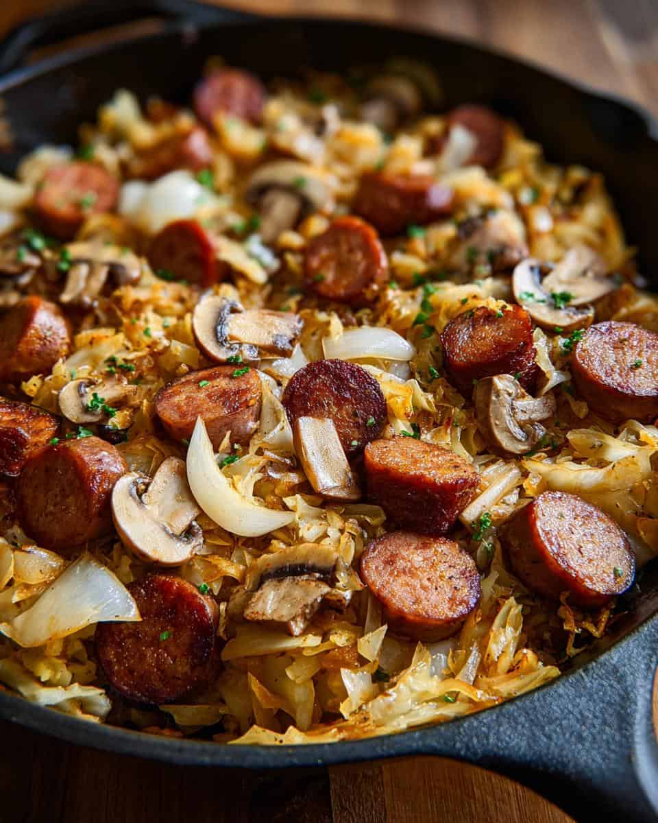 Deftige Wurst-Kraut-Pfanne mit Pilzen - detail 1