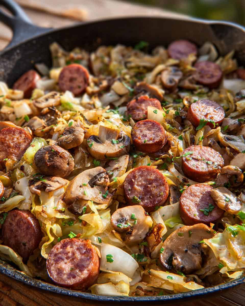 Deftige Wurst-Kraut-Pfanne mit Pilzen - detail 2
