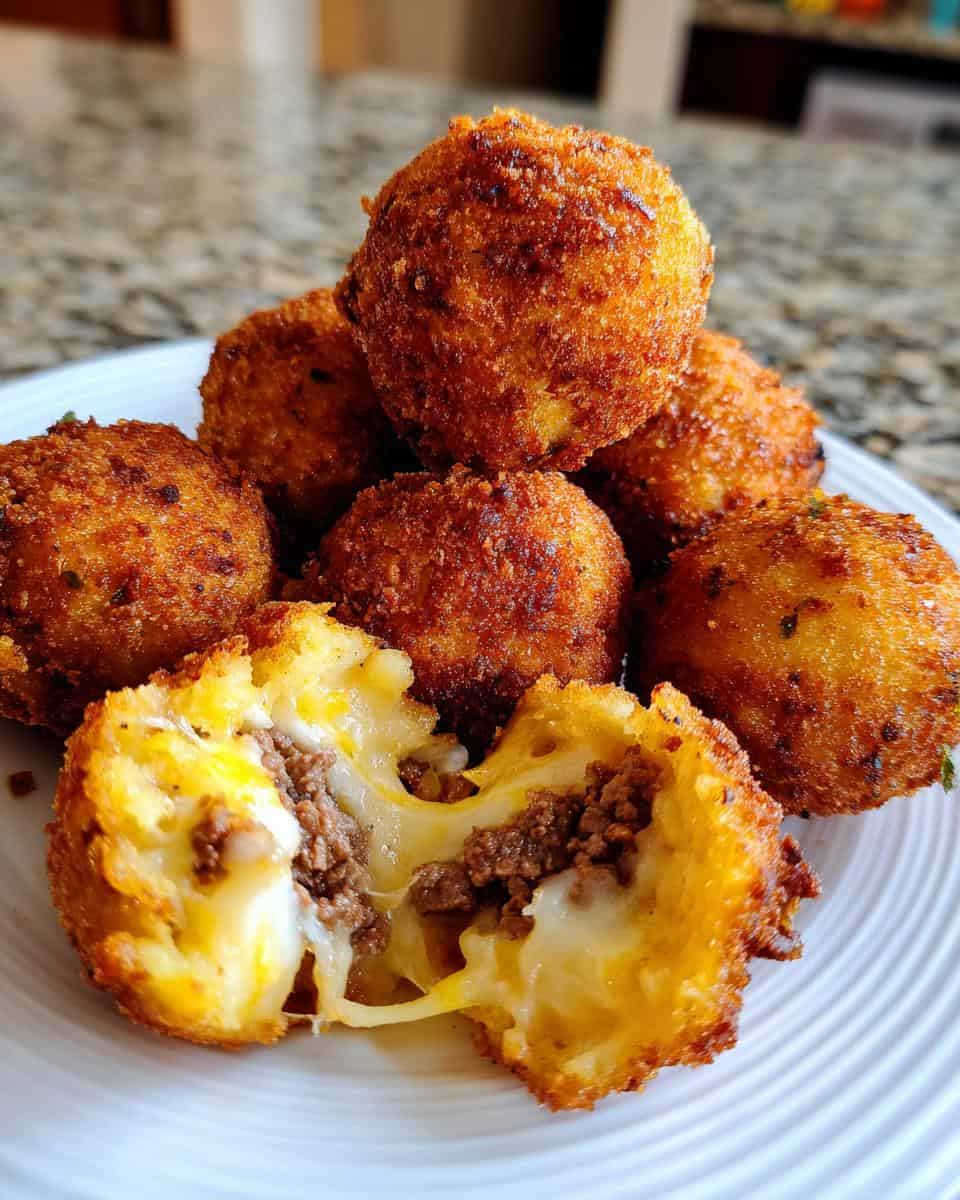 Kartoffelbrei Bällchen mit Käse und Rindfleisch - detail 1