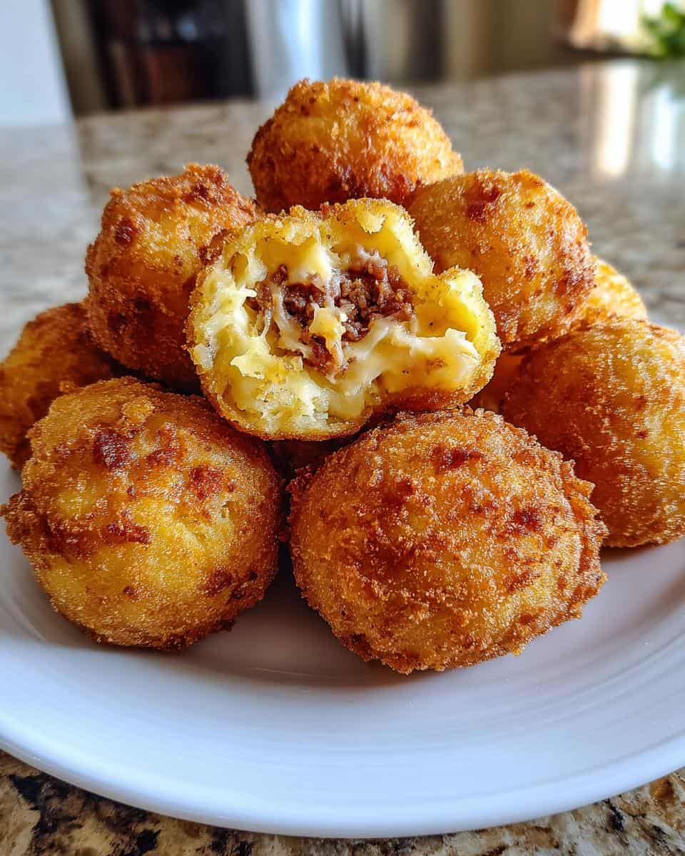 Kartoffelbrei Bällchen mit Käse und Rindfleisch - detail 2