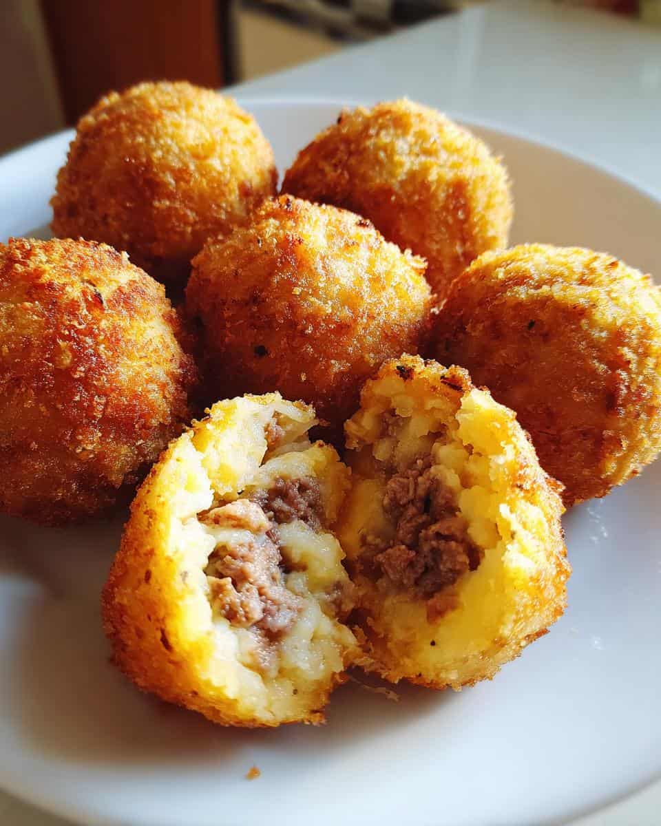 Kartoffelbrei Bällchen mit Käse und Rindfleisch - detail 3