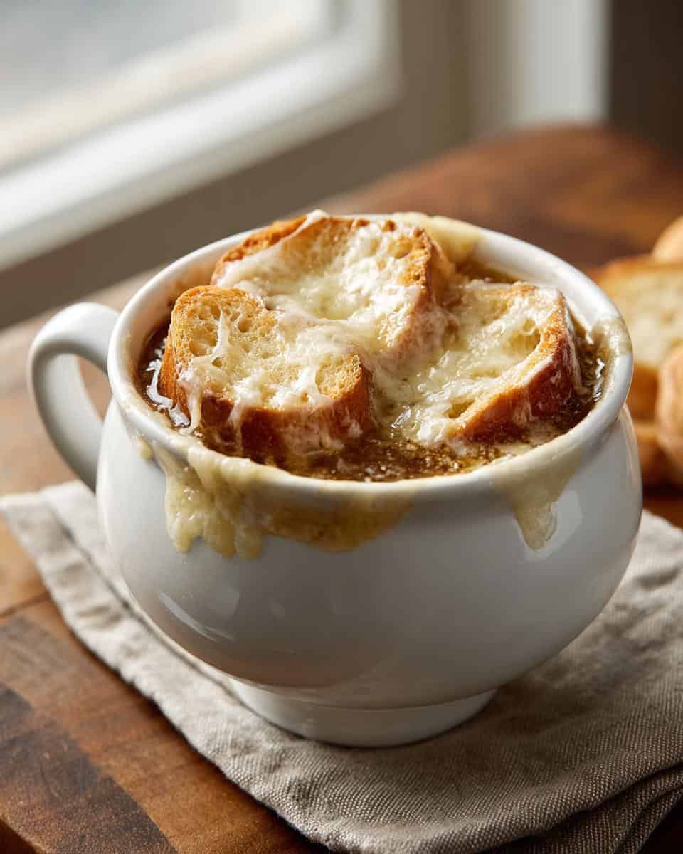 Klassische Französische Zwiebelsuppe mit Käsekruste - detail 1