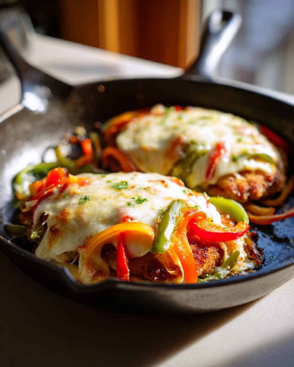 Knusprige Hähnchenschnitzel-Pfanne mit Paprika und Mozzarella - detail 1