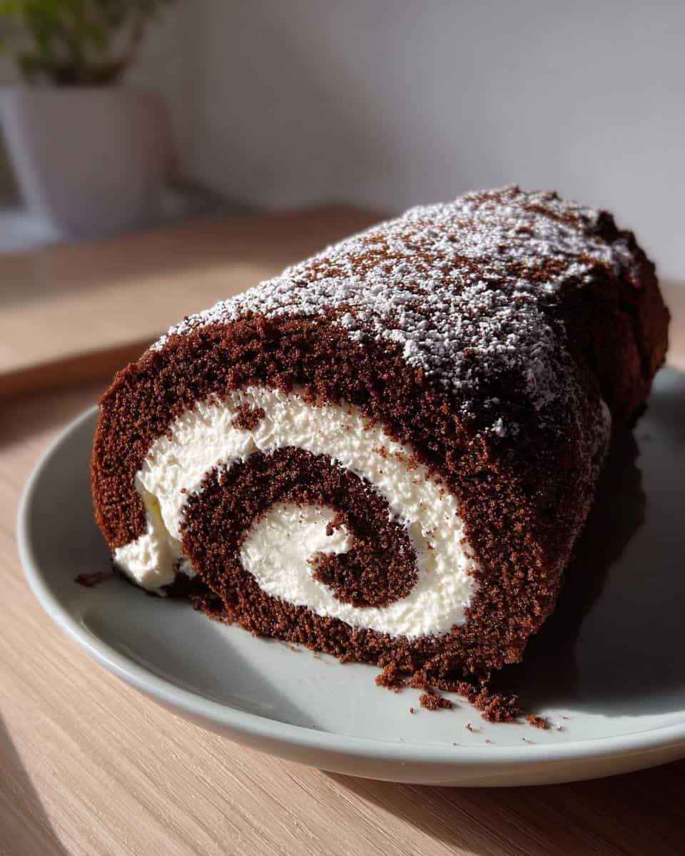 Perfekte Schokoladen-Biskuitrolle mit Doppelcreme - detail 2