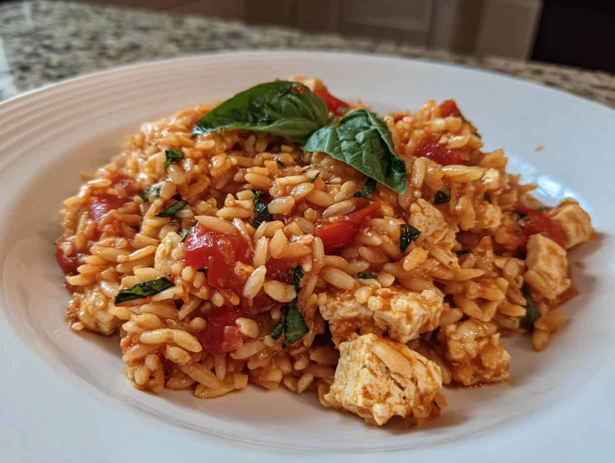 Tomaten Orzo mit Tofu: 1 Glückliches Rezept, unglaublich!