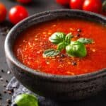 Tomatensuppe mit frischen Zutaten für Alltag