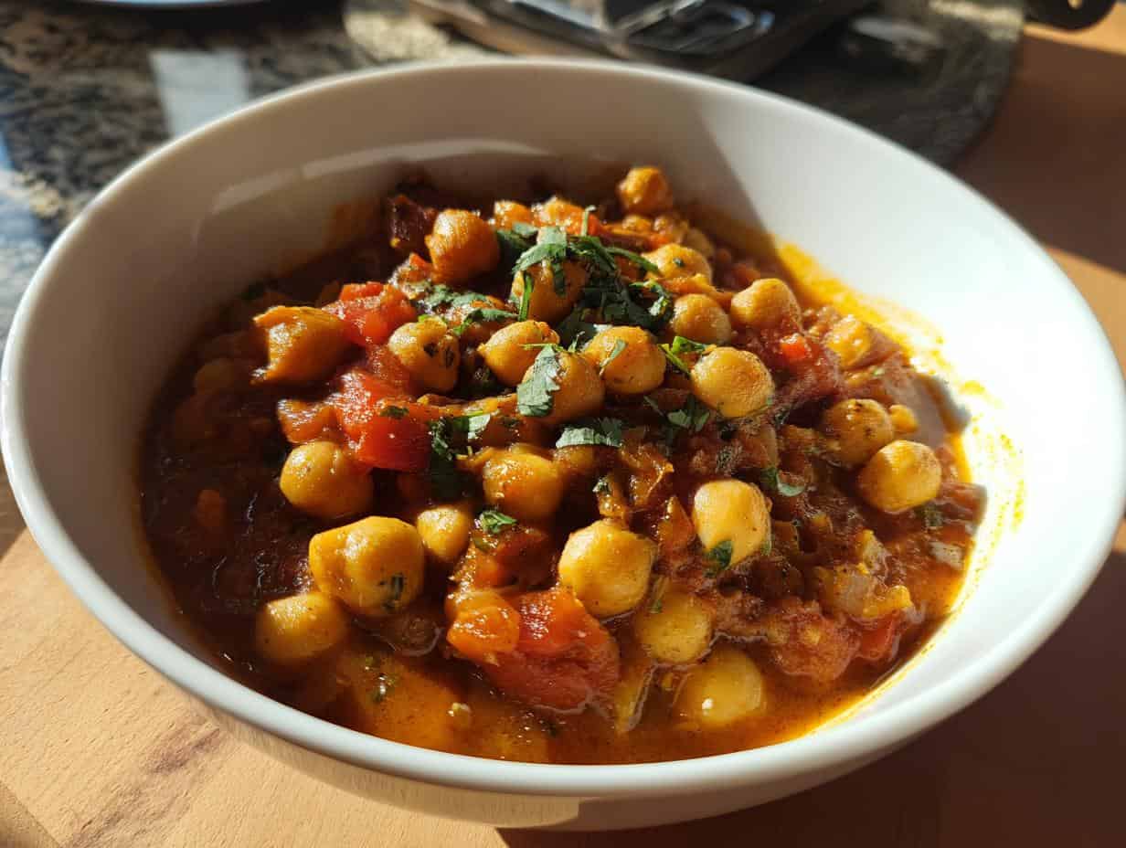 Cremiger Harissa Kichererbsen Eintopf