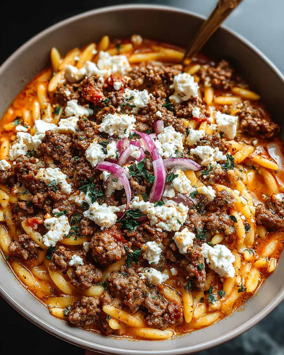 Kritharaki-Hackfleischpfanne mit Feta und lecker - detail 1