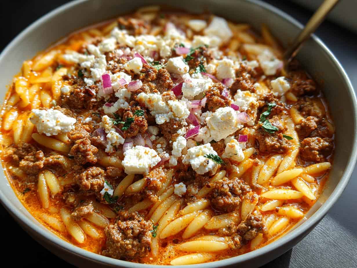 35 Min Kritharaki-Hackfleischpfanne mit Feta – Unverschämt lecker