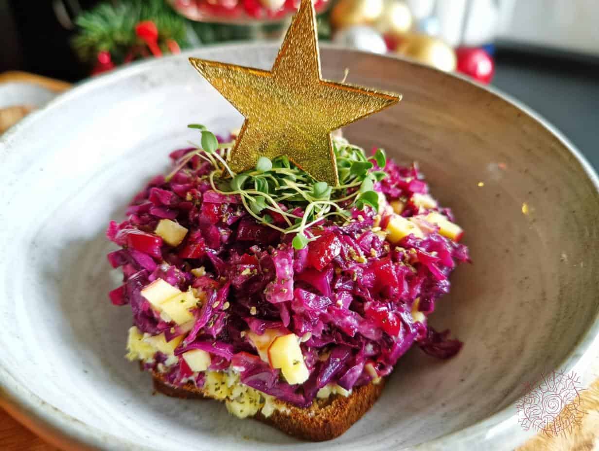 Weihnachtliches Käsetatar mit Rotkraut und Apfel