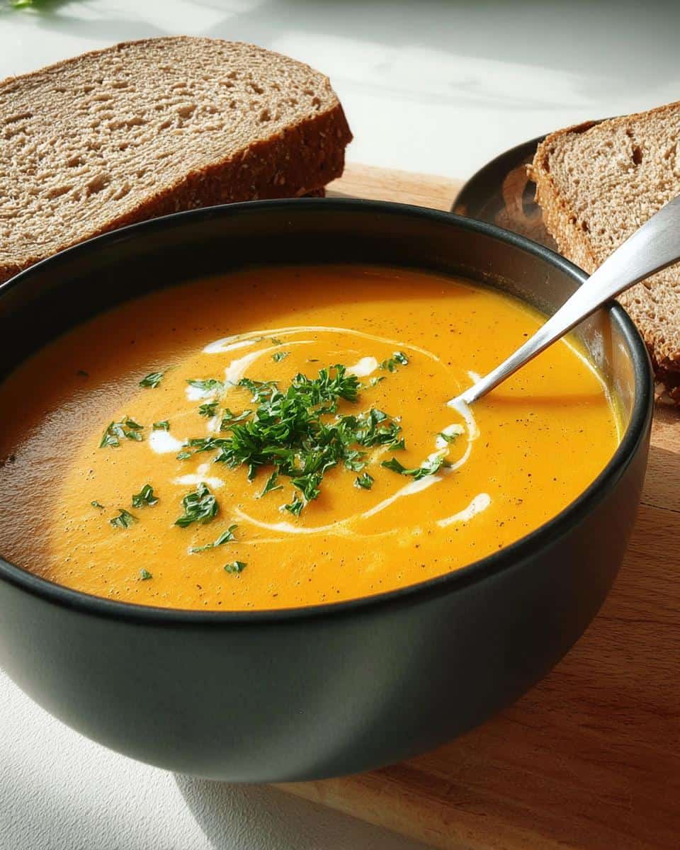 Klassische Kürbissuppe mit Vollkornbrot - detail 1
