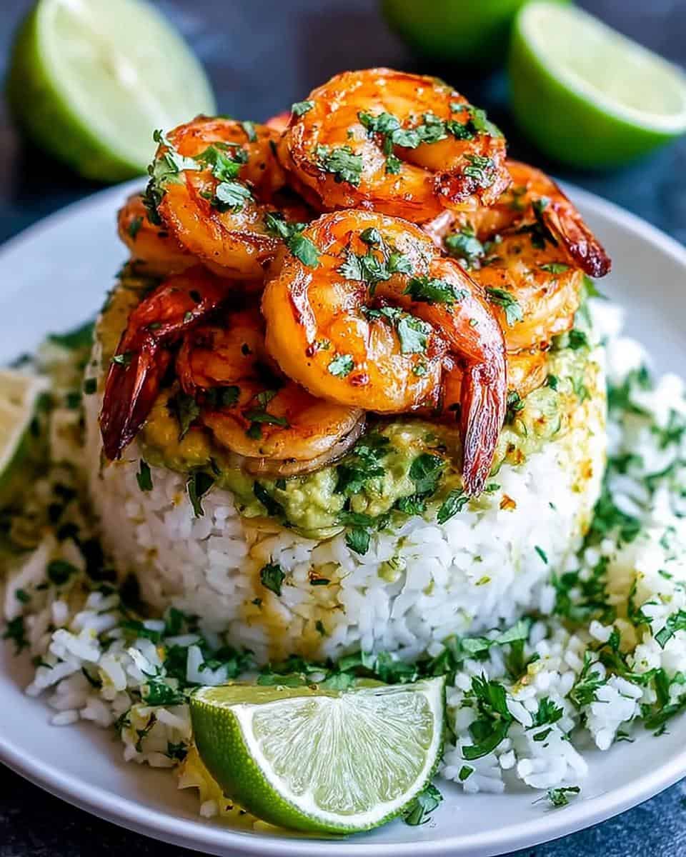 Honig-Limetten-Garnelen-Reis-Stapel - detail 1