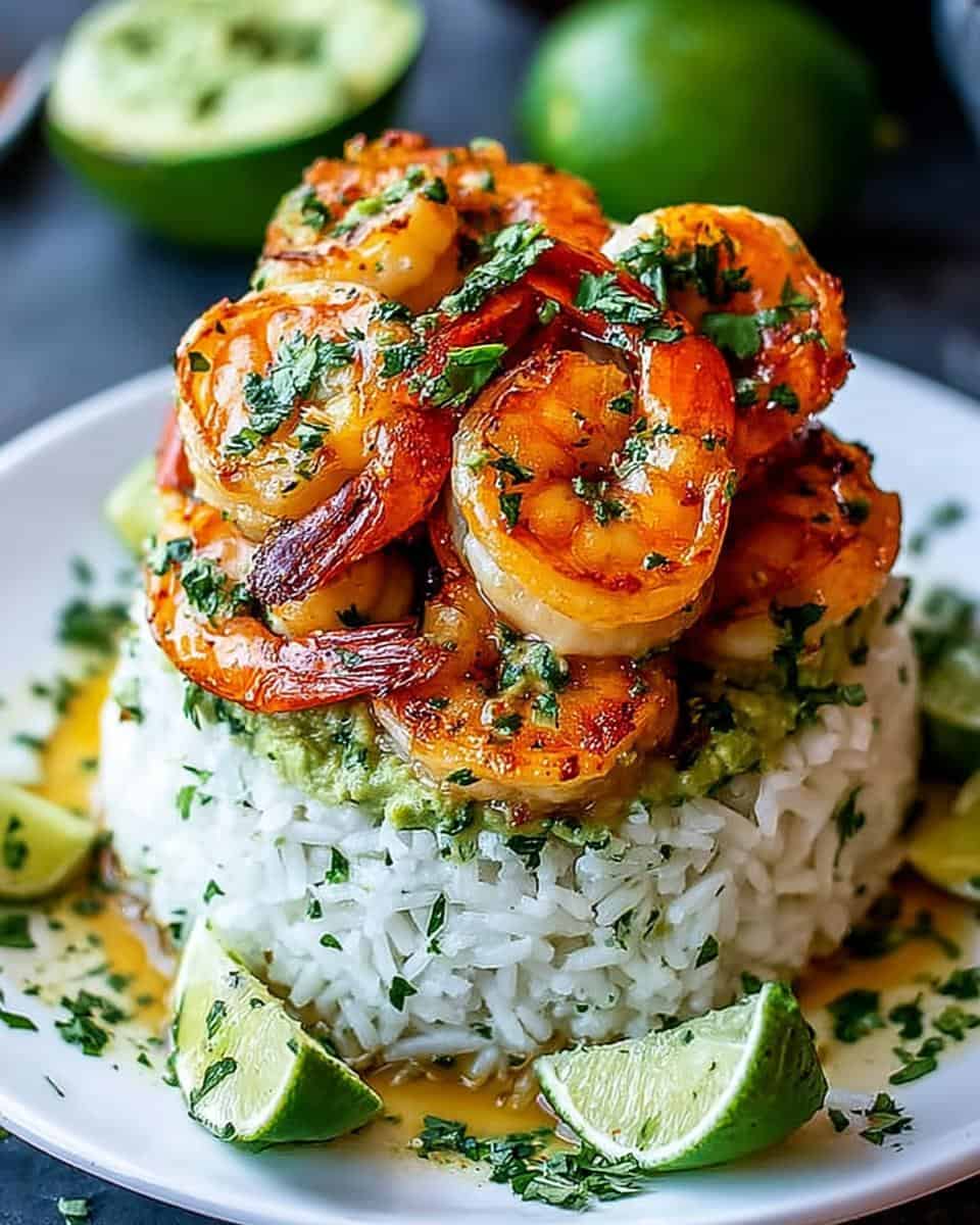 Honig-Limetten-Garnelen-Reis-Stapel - detail 2