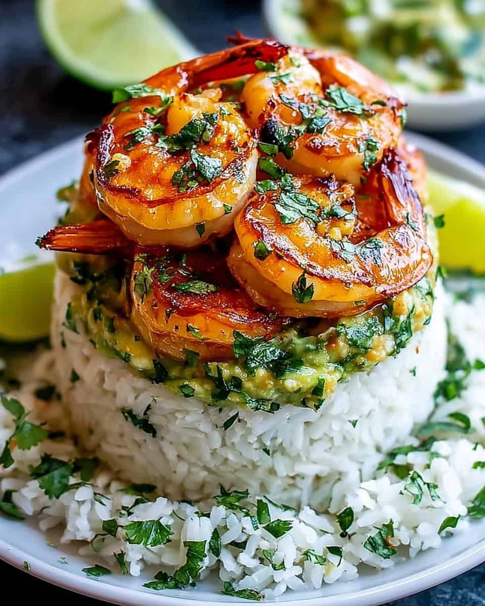 Honig-Limetten-Garnelen-Reis-Stapel - detail 3