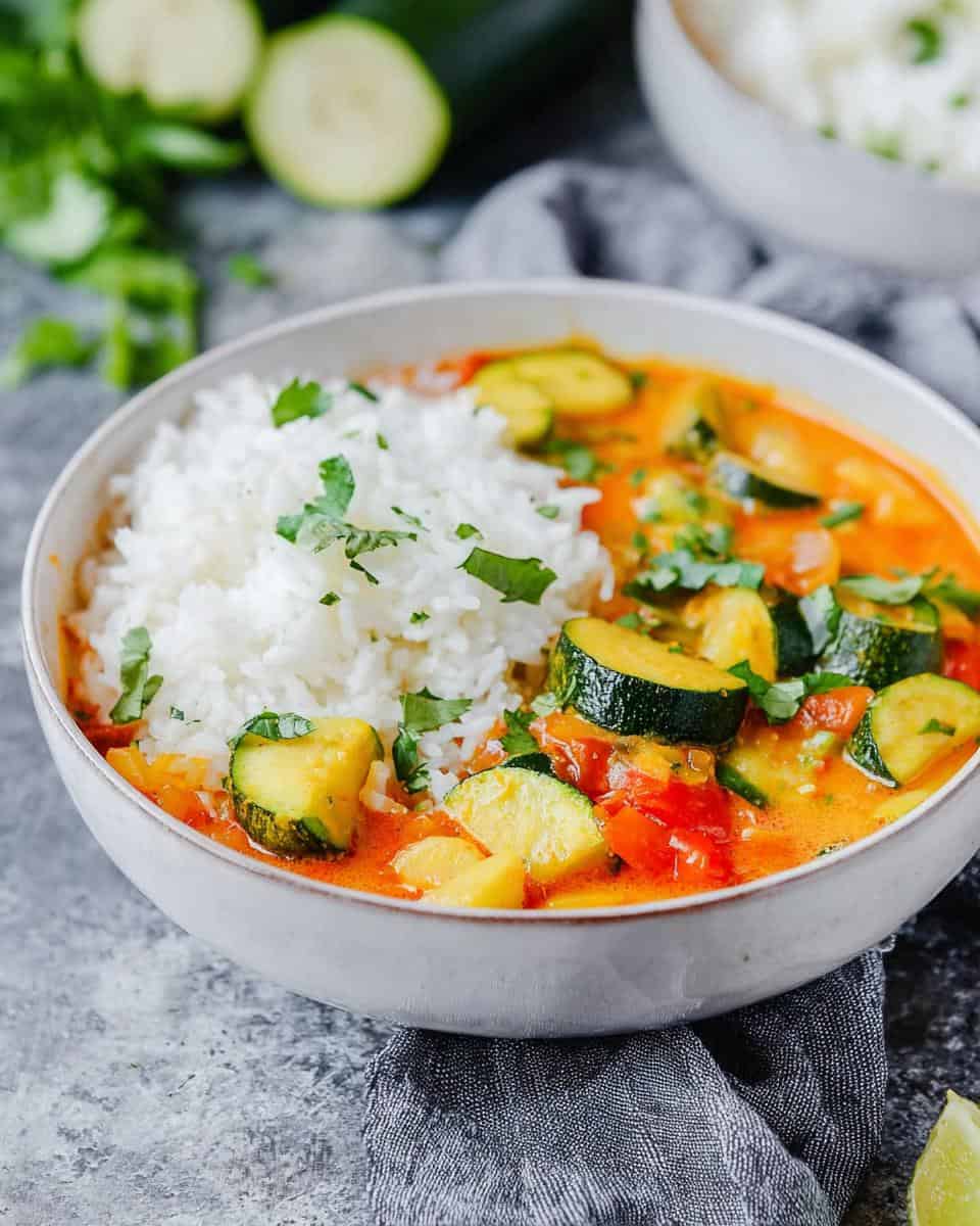 Schnelles veganes Zucchini Curry mit Kokosmilch - detail 1